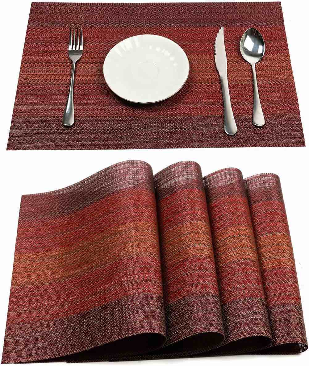 Codcaw Placemats Set of 6 - Heat Resistant, Washable PVC Place mats for Dining Table, Banquet, and Outdoor Events (11.8" x 17.7" Red)