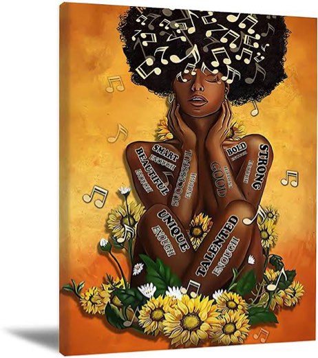 BlaSearch/Rastor Sunflower Wall Decor Black Queen Art Wall Africa America Poster Black Woman Wall Decor African Portrait Pictures for Living Room Wall Decor Black Art Wall 16X24 Inch Frameless