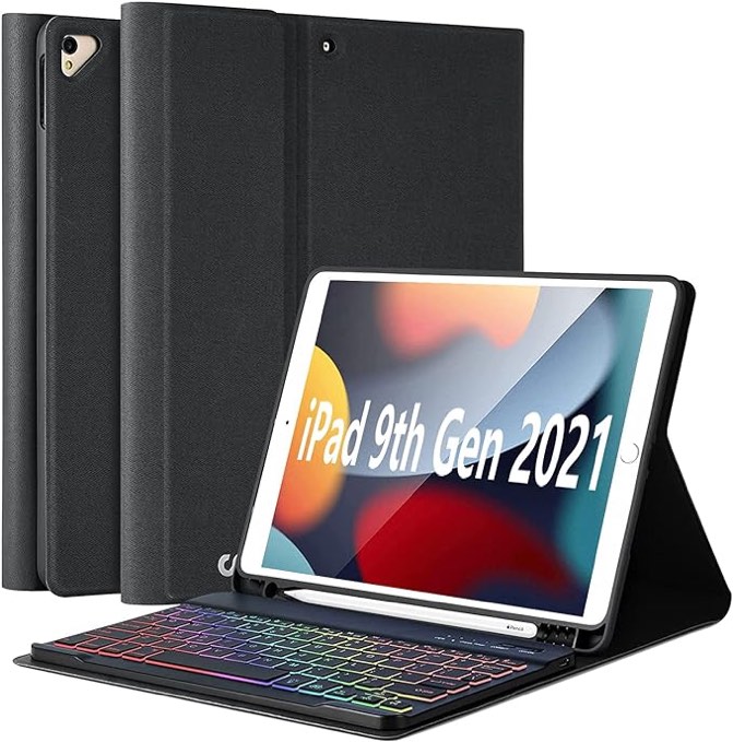 iPad 10.2" 8th Generation Case with Keyboard 2020/7th Gen 2019-Pro 10.5" 2017 Air 3rd Gen, Built-in Pencil Holder-Detachable BLACK