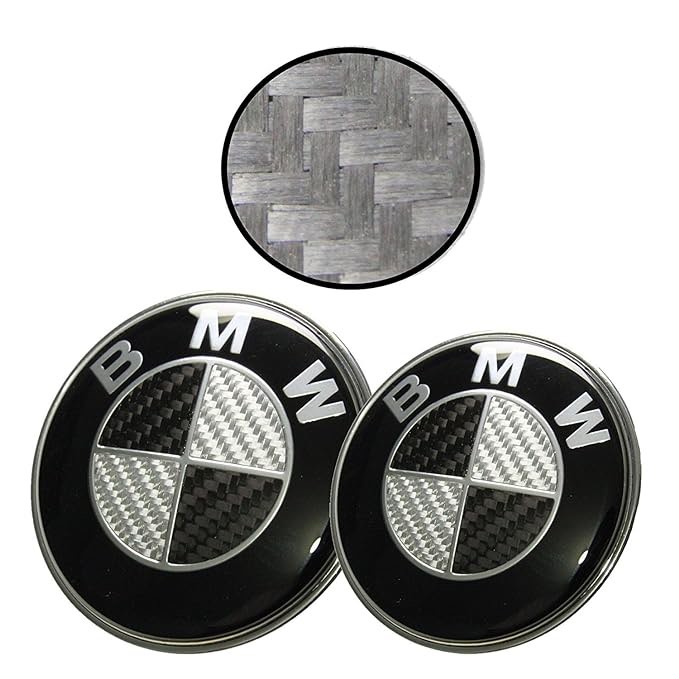 BMW Black/Silver Carbon Fiber Style Emblem Logo Badge 