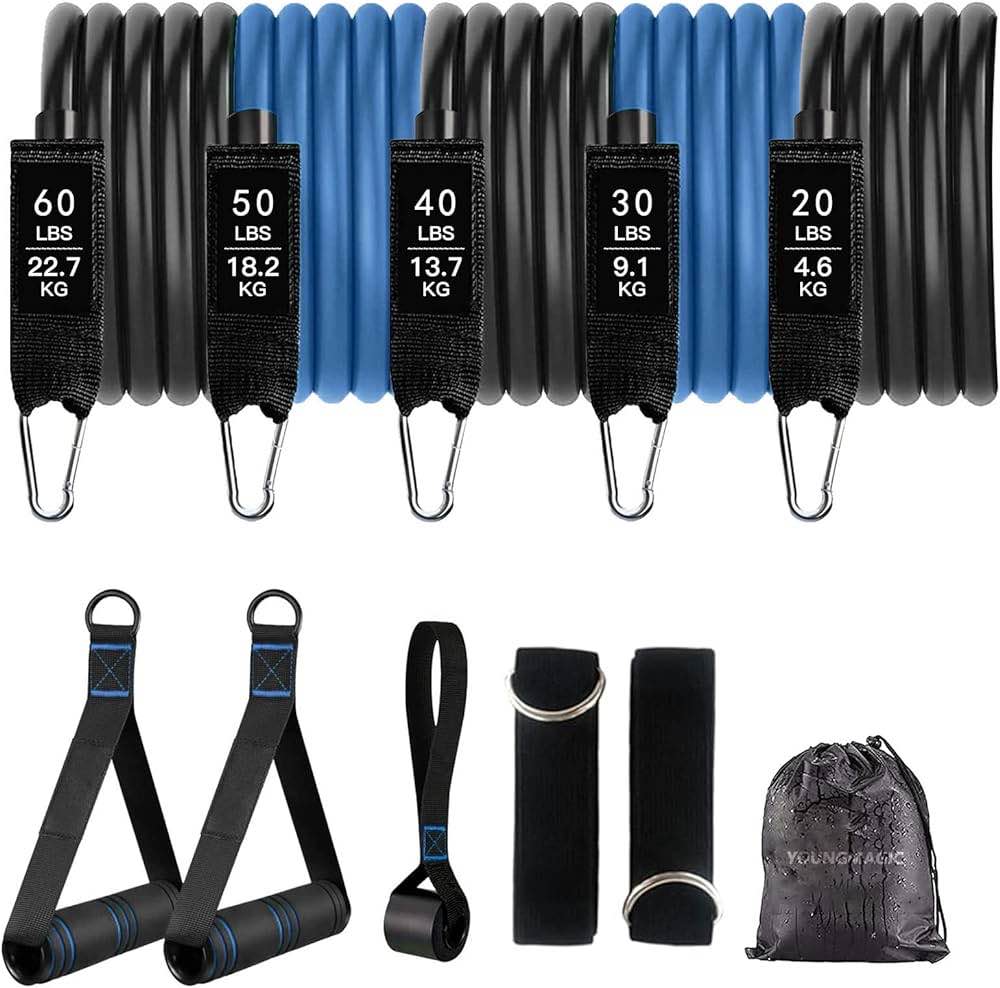 YOUNG MAGIC Resistance Bands Set, Exercise Bands, Workout Bands for Men and Women, Resistance Band with Handles, for Muscle Training, Shape Body, Yoga, Home Workout Set