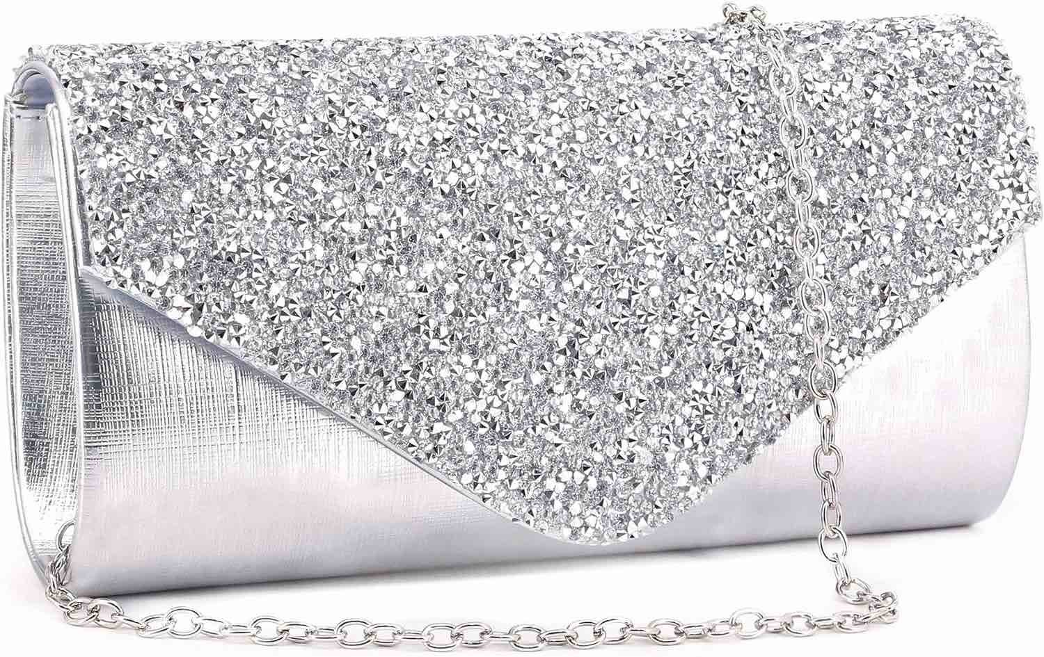 Gabrine Womens Evening Envelope Bag Handbag Clutch Purse Shiny Sequins Fabric Material for Wedding Party Prom
