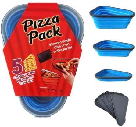  Reusable Pizza Storage Container with 5 Microwavable Serving Trays - BPA-Free Adjustable Pizza Slice Container to Organize & Save Space (Blue)