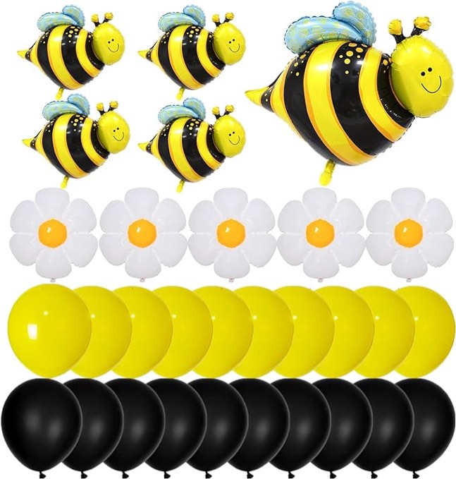 Bee White Daisy Foil Balloons Black Yellow Latex Balloons Set,30pcs Bumblebee Flower Balloons for Birthday Baby Shower Bee Party Decorations Supplies