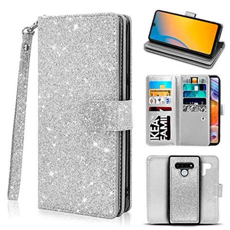 Newseego Compatible with LG Stylo 7 5G Wallet Case (6.8 Inch), Glitter Bling PU Leather Magnetic Closure Multi-Credit Card Slot Cash Holder Detachable 2 in 1 Wallet Cover with Wrist Strap-Silver
