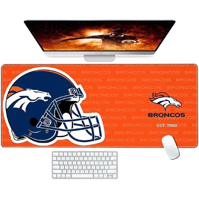 Large Gaming Mouse Pad with Non-Slip Rubber Base for Computer, Laptop, Desktop Keyboard — Orange Blue Design — Stitched Edges Mouse Desk Pad for Football Sport Fans