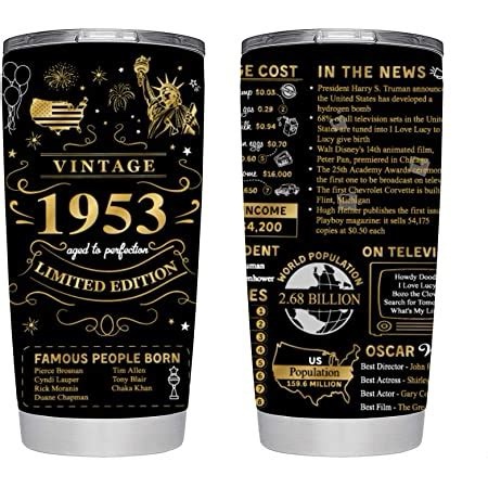 FUZIBEIZI 70th Birthday Gifts For Women Tumbler 200Z Vintage 1953 Birthday Gifts For Women 70th Birthday Decorations 70 Year Old Gifts 70th Birthday Gift Ideas 70 Years Drinking vessels