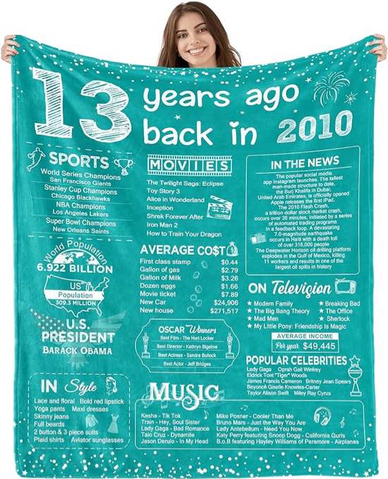 13th Birthday Decorations for Boys Teen Girl Gifts Ideas Best Present for 13 Year Old Girl Gifts for 13 Year Old Girl Daughter Sister Soft Throw Blanket Back in 2010 - Green