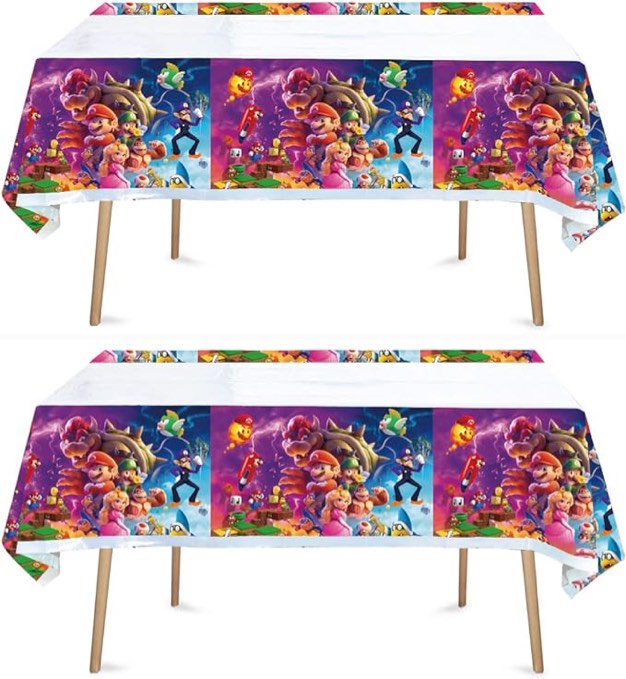 Urbsgurs 2 Pcs Mario Move Disposable Game Tablecloth, Birthday Party Supplies Cartoon Story Tablecloth Party Table Cover Cartoon Table Banner for Birthday Party Decorations