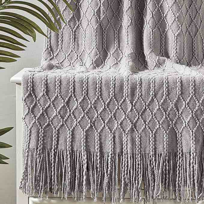 MOLLY ROCKY 100% Acrylic Knitted Throw Blanket Textured Solid Soft Decorative Throw for Sofa, Couch, Bed,50x60 Inch,Grey