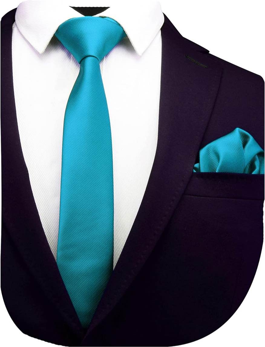 GUSLESON 2.4" Slim Necktie and Handkerchief Set For Men Solid Skinny Tie Brooch Set