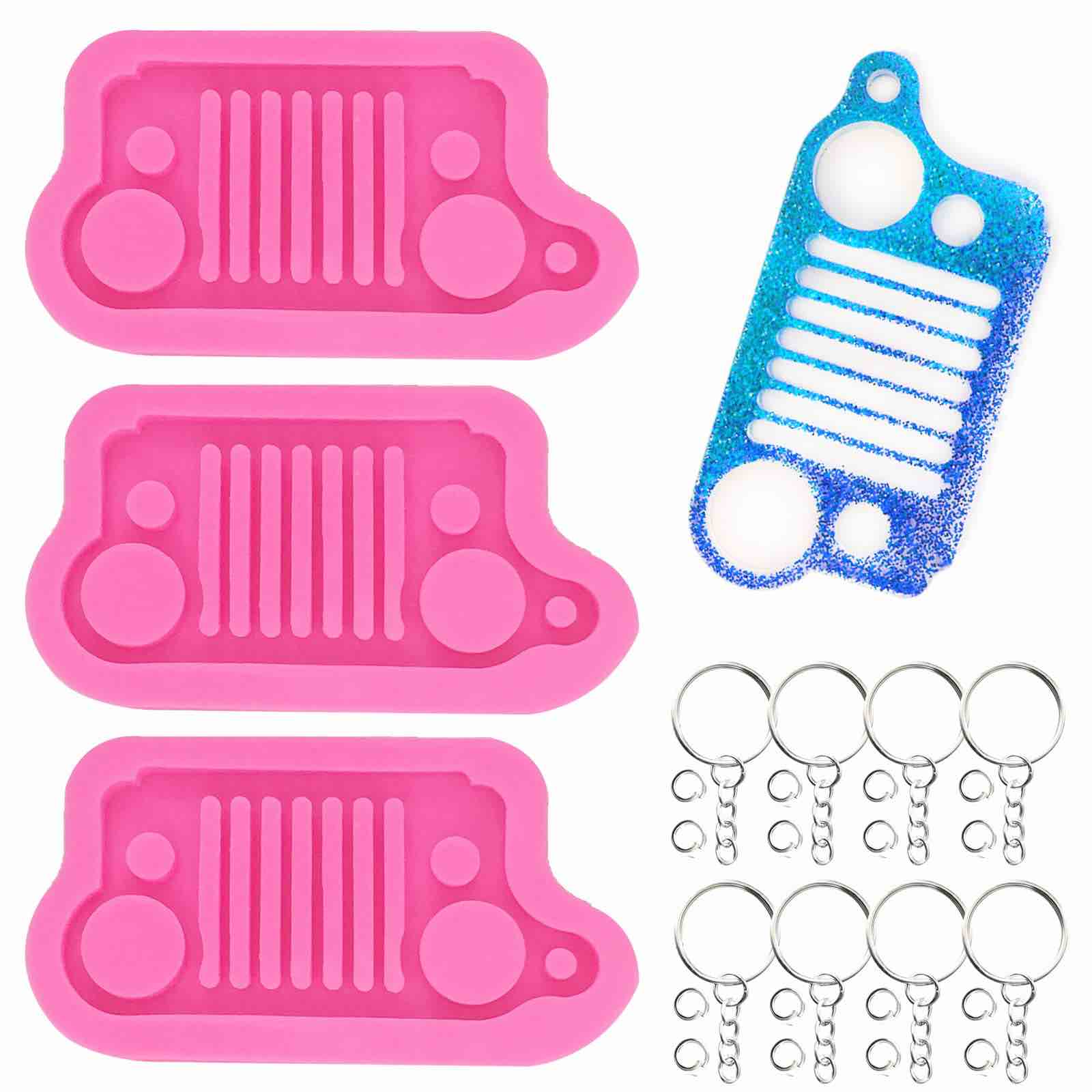Epoxy Resin Molds Kit - 3Pcs Car Light Stand Keychain Molds, Keychain and Jump Ring for DIY Grill Shape Pendant Craft, Silicone Molds for Resin Epoxy Casting Molds with Hole, Polymer Clay Mold