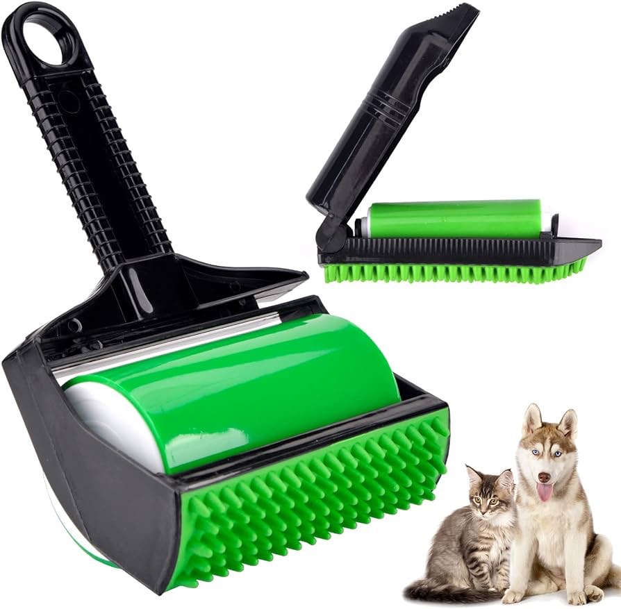Stick It Roller, Stick It Pet Hair Remover, Stick It Roller Pet Hair, Stick It Rollers, Reusable Washable Sticky Lint Roller For Pet Hairs, Clothes, Carseats (Black+Green)