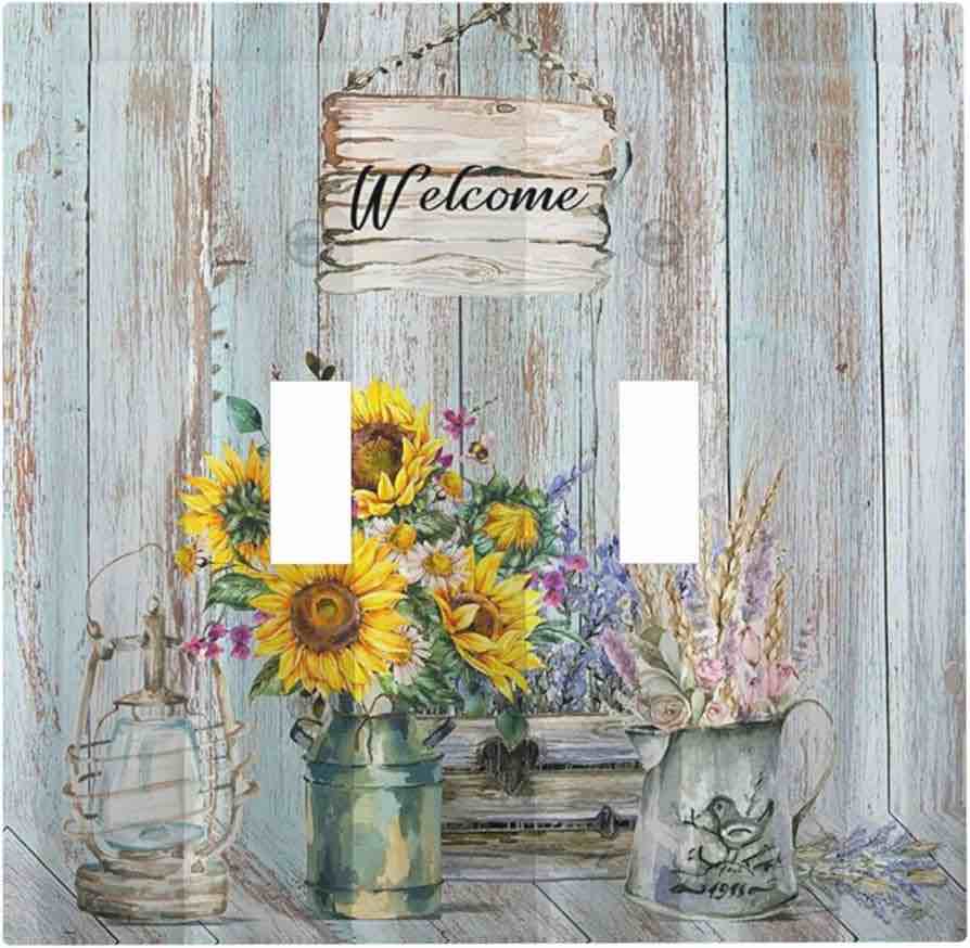 Rustic Floral Light Switch Cover 2 Gang Double Toggle Wall Plate Decorative Electrical Switch Plate for Bathroom Bedroom Living Room Decor Standard Size (Print may vary) 