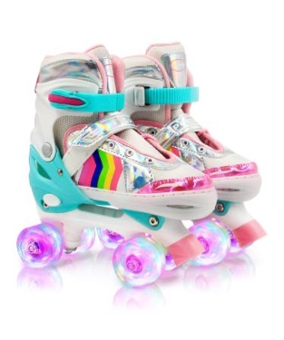 (M Size) JOY SPOT! Rainbow Unicorn Roller Skate for Girls, 4 Size Adjustable Light Up Roller Skates, All 8 Luminous Wheels of Pink Skate Shine, Indoor Outdoor Skating Shoes for Beginner Toddlers Kids Ages 4-14