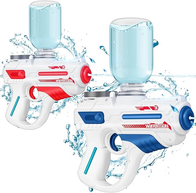 KIZJORYA Electric Water Gun, 2-Pack Automatic Squirt Guns Water Toys 100+200CC, Rechargeable Water Blaster Soaker, Summer Pool Beach Sand Outdoor Toy for Adults, Gifts for Kid Ages 6-12 (Red, Blue)