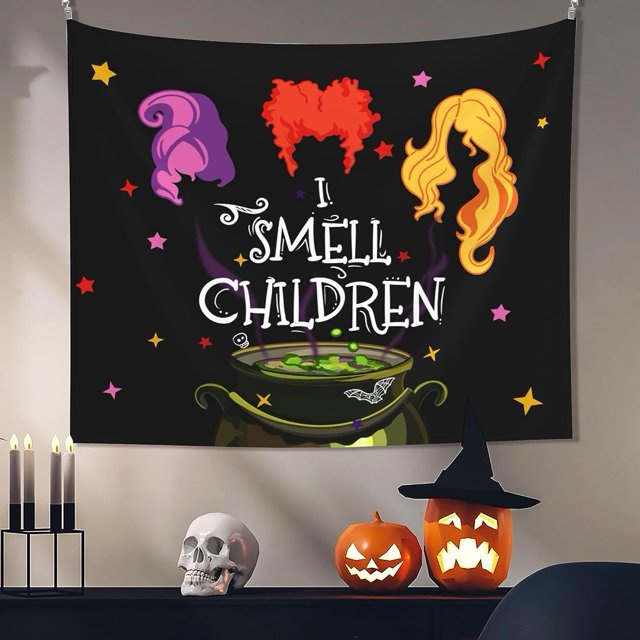 Halloween Tapestry “I Smell Children” Banner — Halloween Movie Poster Wall Hanging Tapestry Blanket for Living Room/Bedroom Home Decor Tapestries Wall Blanket Party Supplies (60x51 inches)