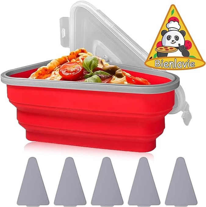 Bienlavie Pizza Storage Container Expandable with 5 Microwaveable Heating Trays, Adjustable Silicone Reusable Pizza Box, Space Saving and Leftover Pizza Slice Container Pizza Contanier