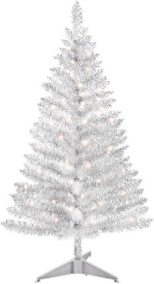 4ft Lighted Artificial Silvery Christmas Tree, Not Pre-lit Silvery Tinsel Pine Trees with Lights, Ideal for Ideal for Home, Office
