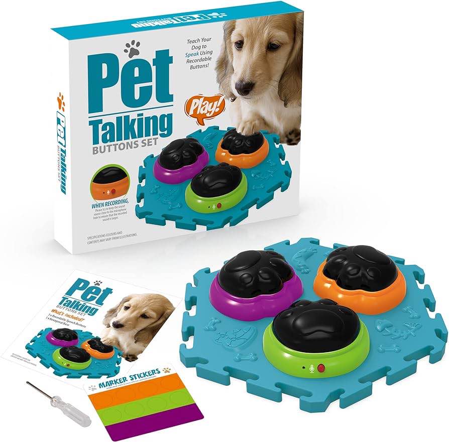 HamburBaby Recordable Dog Buttons-Talking Buttons for Pet Communication,Talking Dog Buttons, Teach Your Dog or Cat to Talk, Talking Pet, Dog Training Games.Stuff for Dogs(with Anti-Skid Bottom Plate)