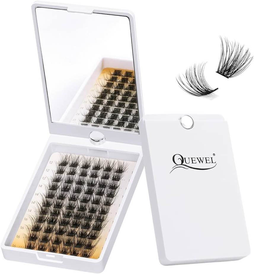 Lash Clusters QUEWEL Cluster Lashes Mix12-16mm in 360°Reversible Mirror Box, DIY Lash Extensions Soft Eyelash Clusters Comfortable & Super Easy to Use(FZM-01-D-MIX12-16MM)