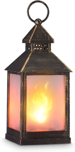 28cm Vintage Style Decorative Lantern,Flame Effect LED Lantern,(Golden Brushed Black,4 Hours Timer) Indoor Lanterns Decorative,Outdoor Hanging Lantern,Decorative Candle Lanterns