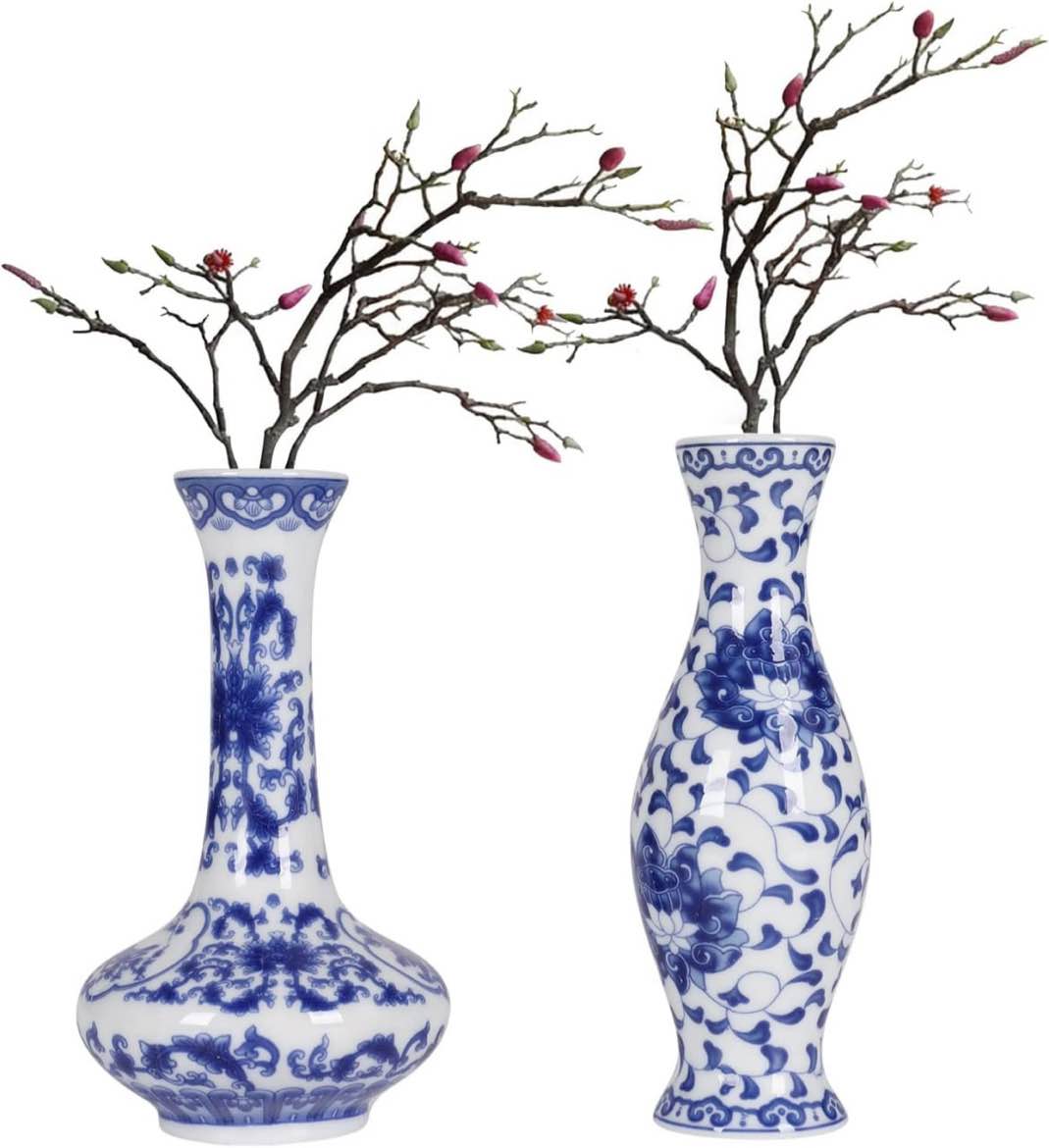 Small Blue & White Porcelain Vases Classic Ceramic Flower Vases for Home Decor Small Bud Decorative Floral Vase Home Decor Centerpieces Small Bud Decorative Vase Collection of China