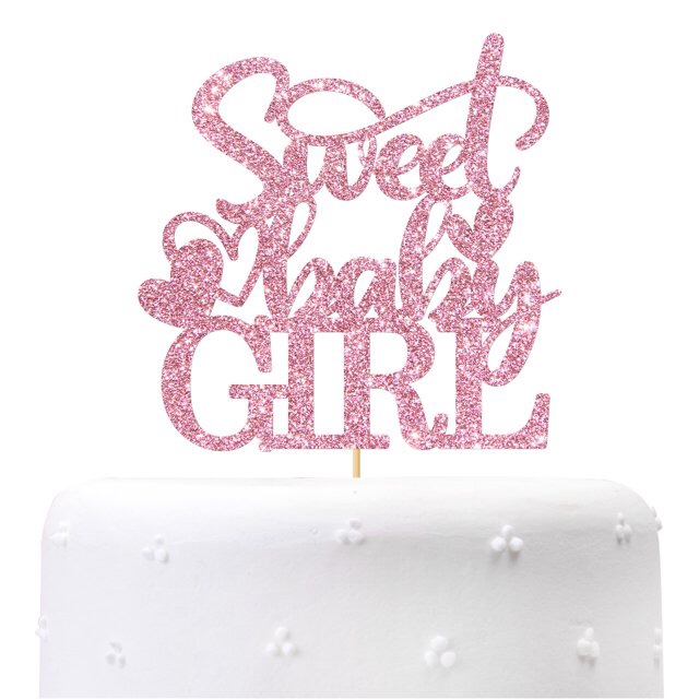 Felezon Sweet Baby Girl Cake Topper - Pink Glitter Sign for Baby Girl - Baby Girl Shower Cake Topper Decors - Happy Baby 1st Birthday Party Cake Suppies Decoraions