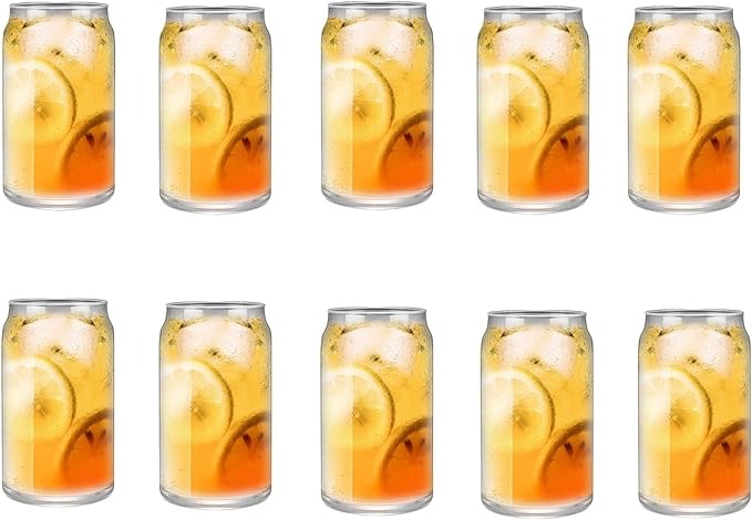 TRONCO Can Beer Glass, Drinking Glasses 10 pcs Set — 16 oz Can Shaped Glasses, Beer Can Glass Cup, Beer Glass Tumbler, Beer Can Glass, Classic Pint Glass — Ideal for Soda, Iced Coffee, Iced Tea, Goblet Cup, Gift (10-Pack)
