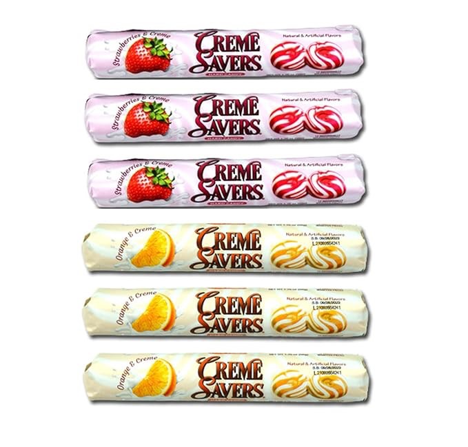 3 Set of 6 - Creme Savers Orange and Creme Hard Candy | Creme Savers Strawberry and Creme Hard Candy | The Taste of Fresh Orange and Strawberry Swirled in Rich Cream | SIX Individual Rolls Variety