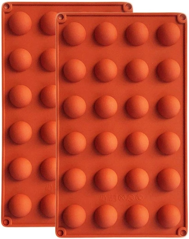 BUSOHA 24 Cavities Semicircle Silicone Molds - Mini Semi Sphere Round Dome Fondant Mold, Bomb Teacake Baking Pan for Cake Decoration, Chocolate Candy Gummy Mousse Jelly Pudding Ice Cube Tray, Set of 2