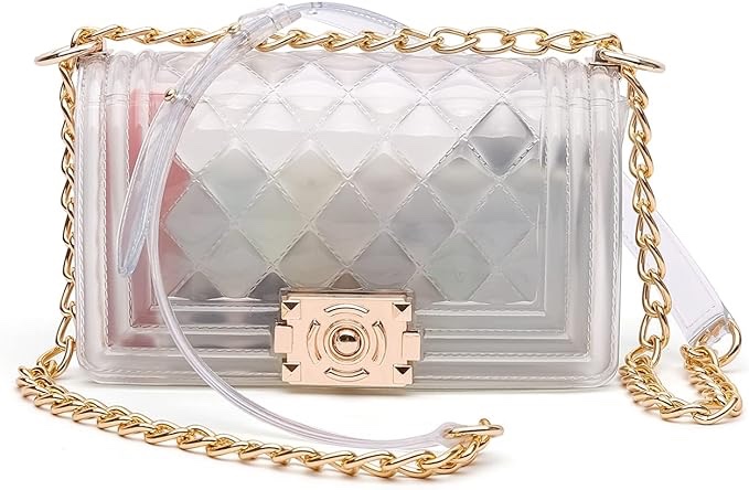 YINGYUMEI Semi Clear Purses for Women Stadium approved,Jelly Clutch Crossbody Bag,Fashion Shoulder Handbag
