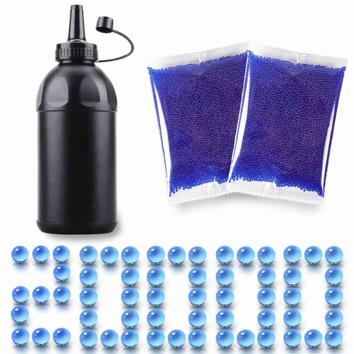 Water Balls Beads Refill Ammo, Gel Splater Ball Blaster Bullets Made of Non-Toxic Water Ball Compatible with Splatter Gall Gun (2 Pack (Blue))