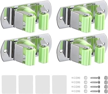 Mop Racks, 4Pcs Mop and Broom Holder Self Adhesive Still Wall Mount Tools Storage Organizer