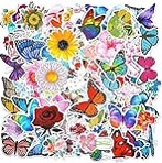100 Pieces Mixed Butterfly Flower Vinyl Stickers Waterproof Laptop Stickers for Water Bottles Cute Decals for Travel Luggage Skateboard