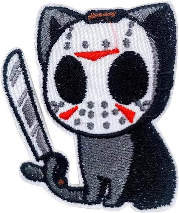 LUUPATCHY Cat Patch Mask Black Cat Hold Knife Patch Iron On Patch Funny Cute Cool Patch Sew On Embroidered Patch for Adult Kids Teens DIY Accessories for Jeans Jackets Clothes Hats Backpack T-Shirts