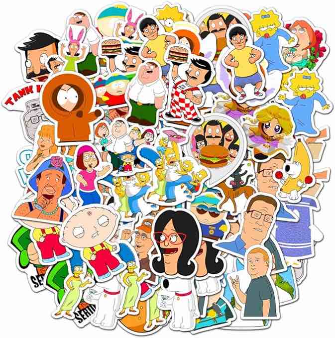 Sticker 50 PCS Cartoon Pack Characters Vinyl Waterproof Stoner Decal for Laptop Phone Notebook Bottle Reusable Fan Funny Christmas Birthday Gift