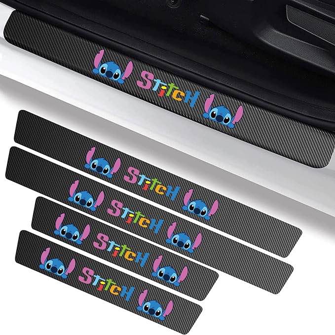 for Disney Stitch Car Door Threshold Stickers Step Protective Film,4PCS Carbon Fiber Car Door Edge Guards Door Sill Protector,Car Door Step Scratch Protector,Fit for Toyota Jeep BMW TRD Audi Lexus