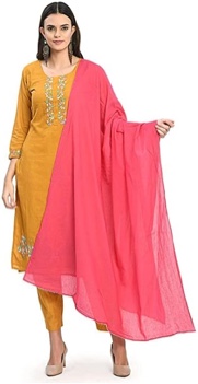 Manaf cwith Premium Cotton Fabric YELLOW with pink dupatta