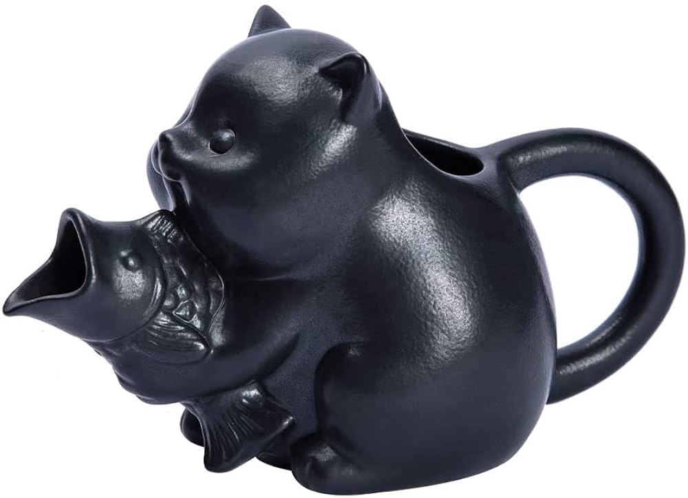 Kitty Catch Fish Gravy Boat | Cute Cat Porcelain Sauce Boat 8.5 oz | Novelty Cat Gift for Animal Lovers (Jet Black)