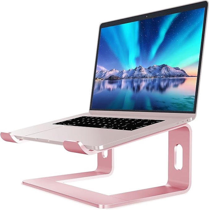WDOGCOM Pink Laptop Stand with Keyboard Space, Ergonomic Aluminum Notebook Computer Stand, Suitable for 10-17 inch Laptop Metal Bracket Rose Gold