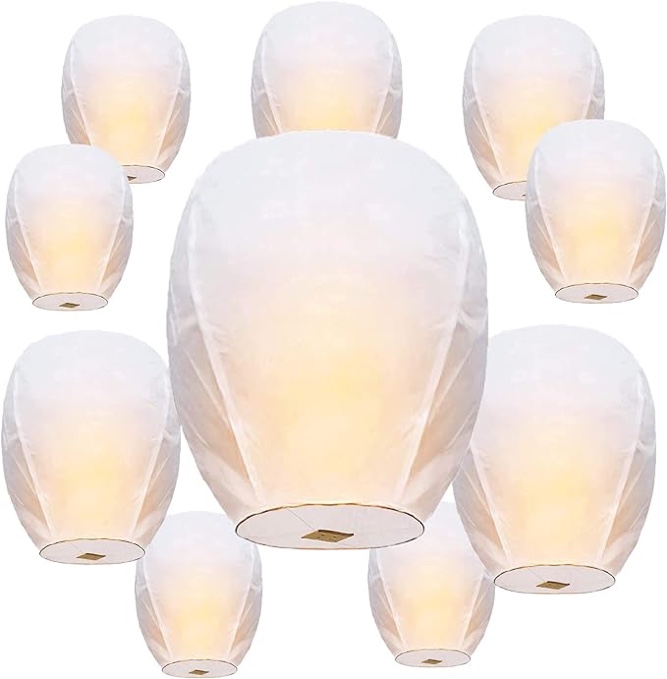 Puarmeid 15 Packs Chinese Pape Lanterns to Release in Memorial ?for Weddings, Birthdays, Memorials?Parties (White)