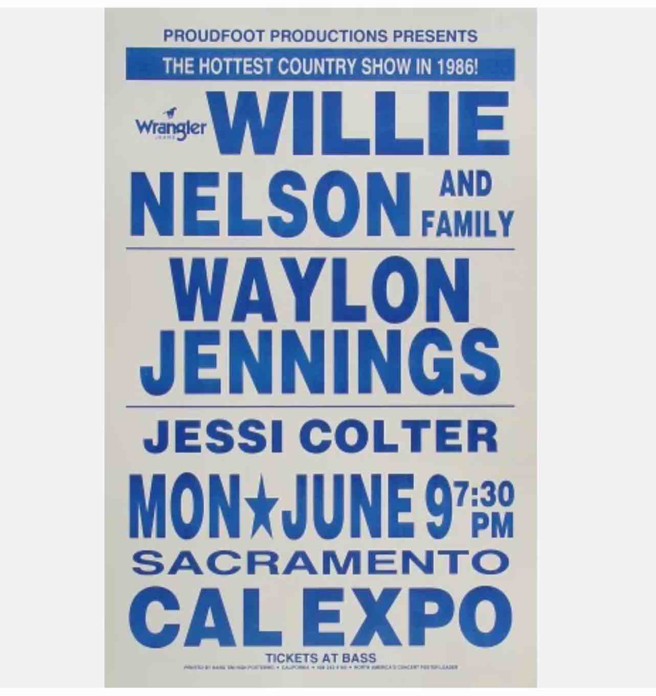 Willie Nelson and Family Vintage Concert Vintage Ticket from Cal Expo Amphitheater, Jul 23, 1986 at Wolfgang's