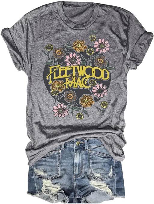 Womens Rock and Roll Fun Weekend t-Shirt Round Neck Short Sleeve Casual Cute Sun Flower Graphic Print Tee Tops