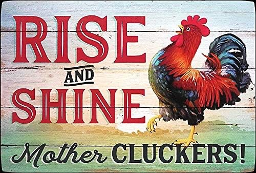 TOCMANE Gloryboom Rise and Shine Mother Chicken Decor Chicken Sign Funny Chicken Chicken Metal Tin Sign Wall Plaque for Home Kitchen Bar Coffee Shop 8x12 Inch