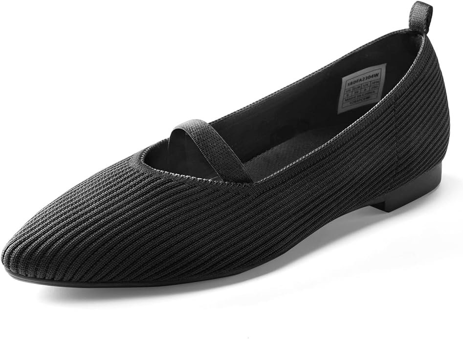 (Size 5) BURUDANI Ballet Flat for Women,Pointed Toe Mary Jane Flats Comfortable Knit Mesh Flats for Casual Dressy Work Office Shoes