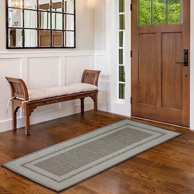 MiXXAR Washable Kitchen Rugs, Non-Skid Rubber Backing Kitchen Anti Fatigue Mat Runner,Durable Under Sink Mat,Welcome Mats Outdoor Indoor(Grey, 48" *20")