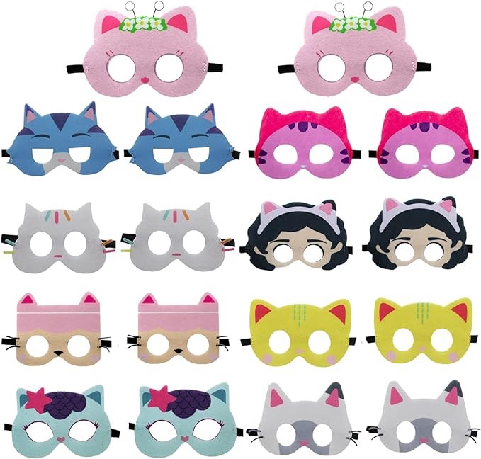 68 Pcs Cute Felt Masks Cartoon Party Decorations include 18 Pcs Felt Masks, 50 Pcs Stickers, Cartoon Theme Party Favors for Birthday Gift, Cosplay, Photo Booth Props 