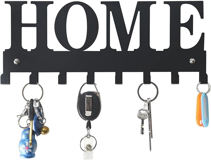 Key Holder for Wall, Nail-Free Holder, Rack Entryway, Wall Mounted Hooks Hallway, Office, Matte Black,11.2''4.7''0.6''