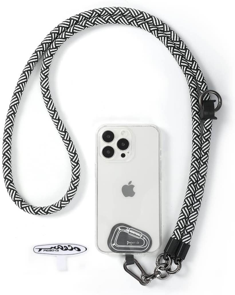 Webonley Cell Phone Lanyard - Compatible with Most Smartphones - Secure Crossbody or Neck Strap - 0.4 Inch Thick - Black White Stripes